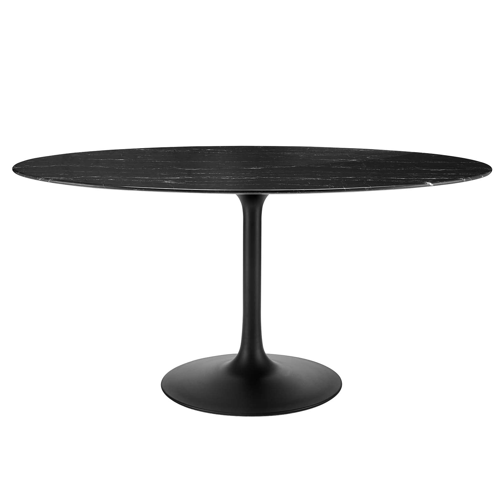 Modway Lippa Oval 60" Mid-Century Modern Artificial Marble Dining Table in Black Black